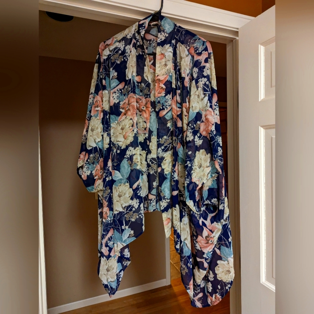 Pinkblush Dark Blue Floral Sheer Maternity Cover Up
